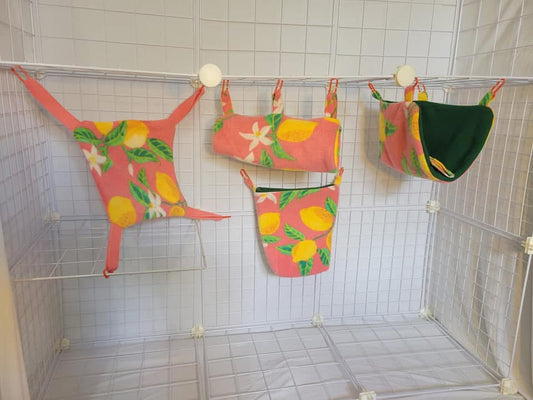 Fleece Cage Set 4 pc - Lemons on Pink