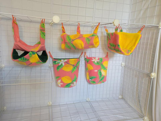 Fleece Cage Set 5 pc - Lemons on Pink