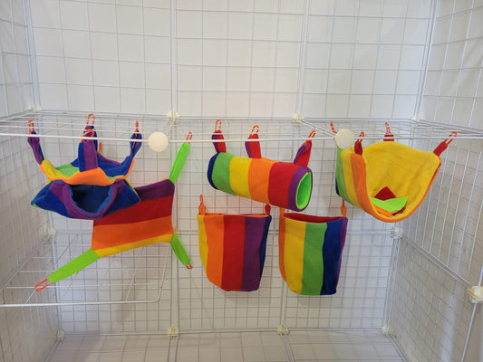 Fleece Cage Set 6 pc - Rainbow Stripes