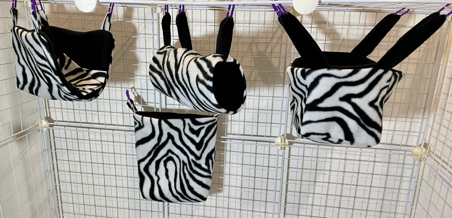 Fleece Cage Set with Cube 4pc - Zebra