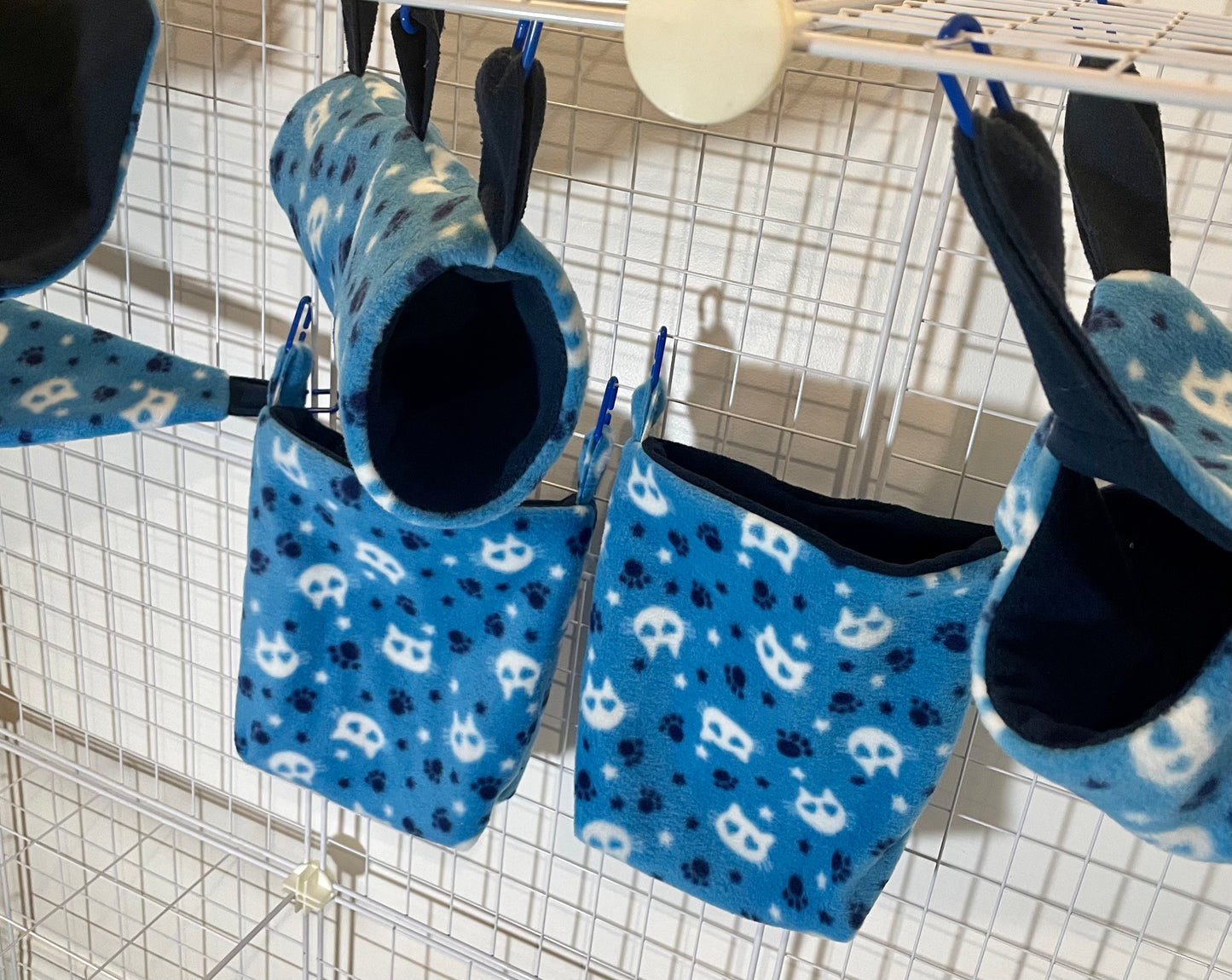 Fleece Cage Set 6 pc - Blue Kitty Paws