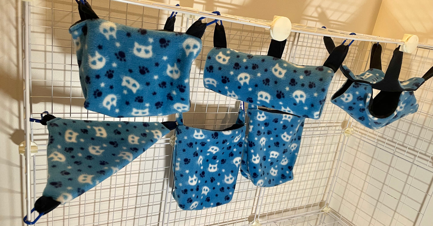 Fleece Cage Set 6 pc - Blue Kitty Paws