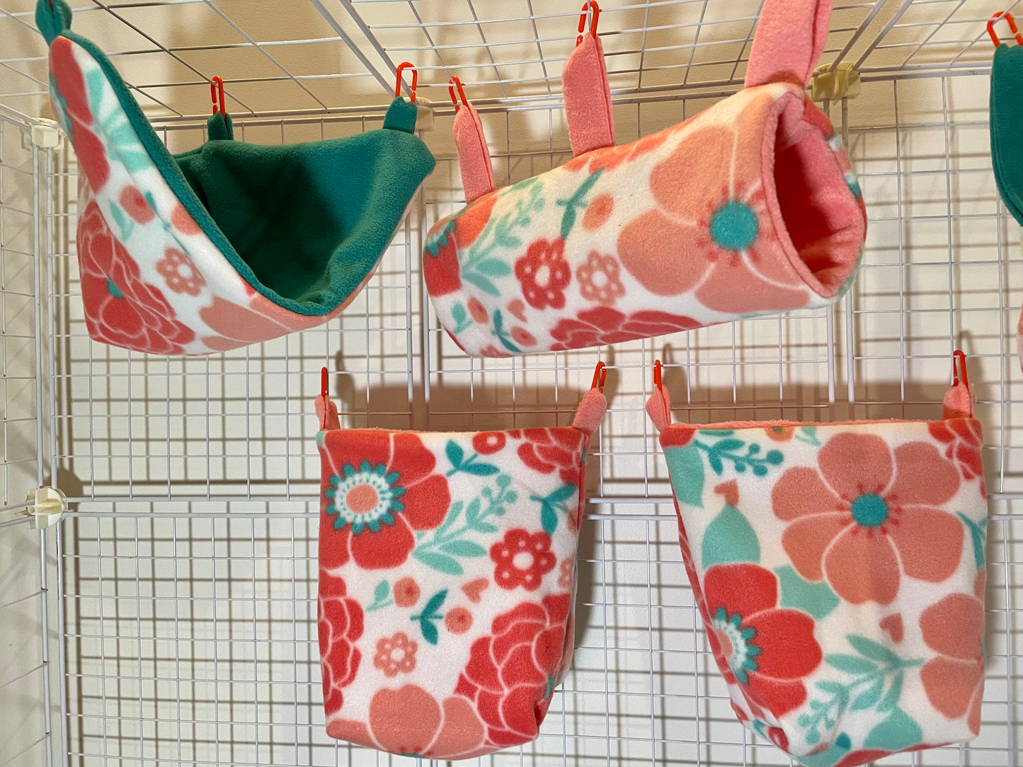 Fleece Cage Set 5 pc - Peach Teal Flowers