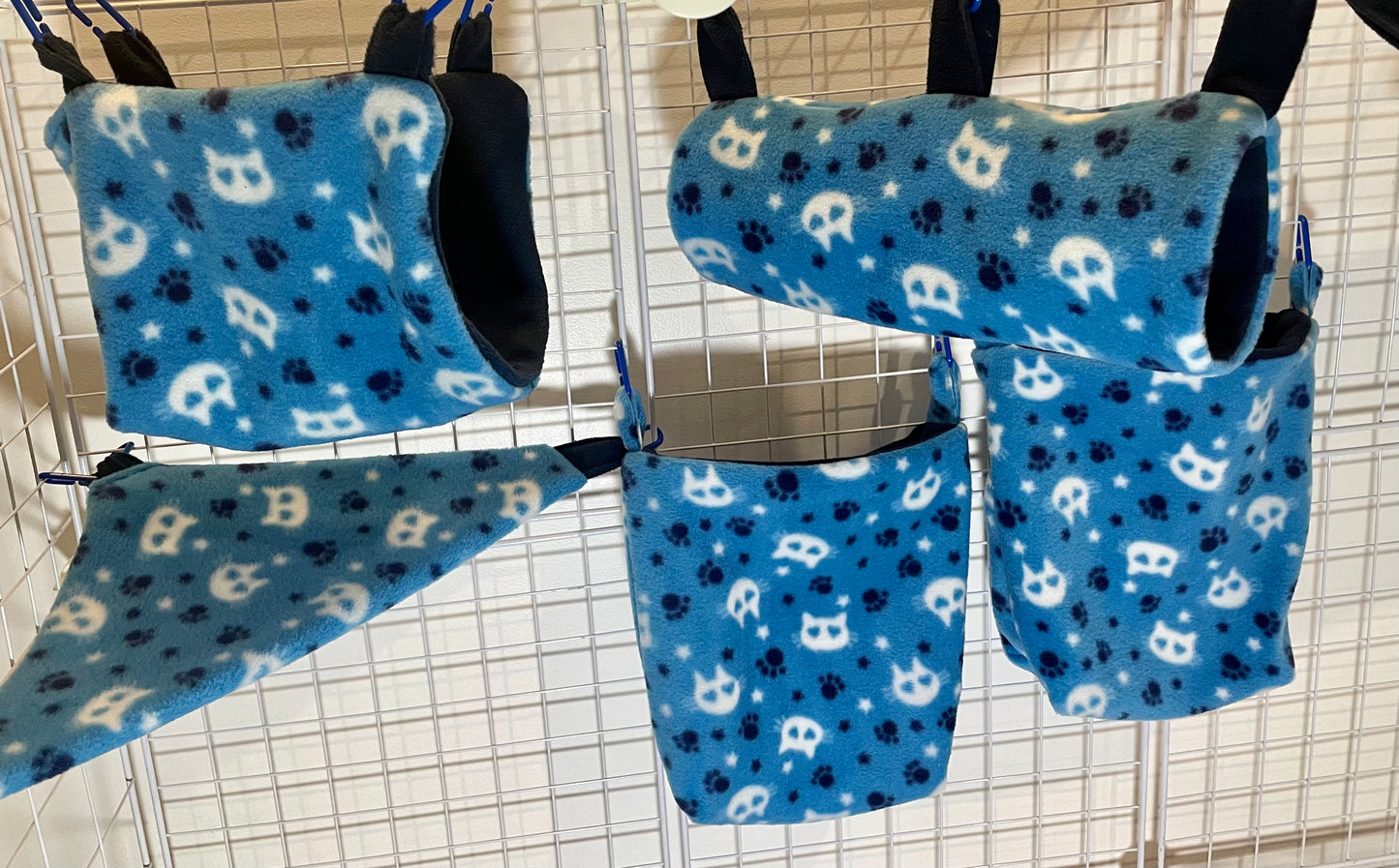 Fleece Cage Set 6 pc - Blue Kitty Paws